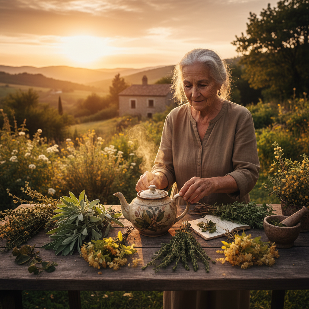 The Healer’s Teapot: Garden Sage, Mountain Thyme, and Linden Blossom in Later Life