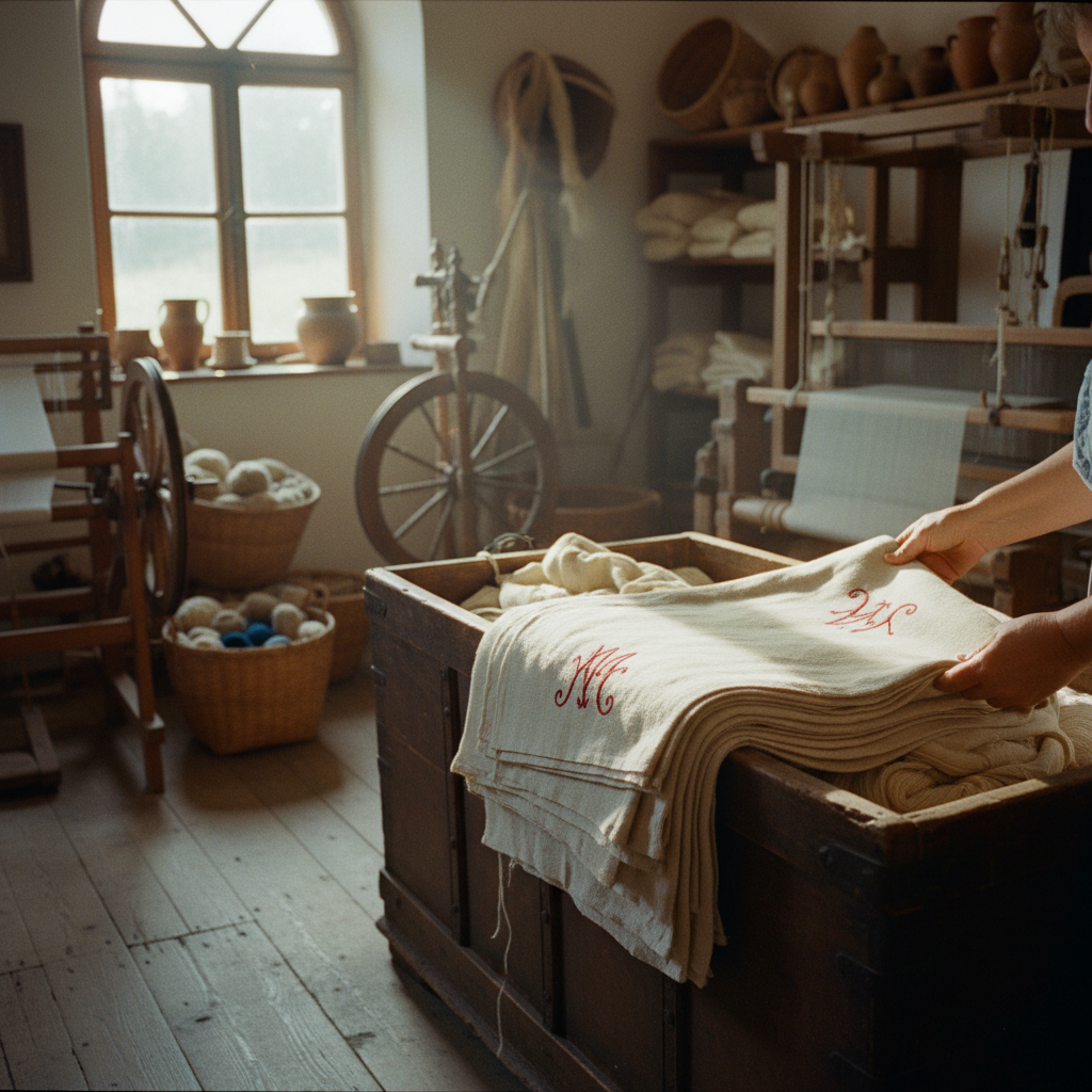 The Linen Chest Dowry: Hand-Embroidered Initials on Heavy Hemp Sheets
