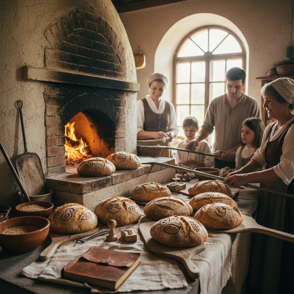 The Community Wood-Fired Oven: Sunday Loaves Marked with Family Stamps