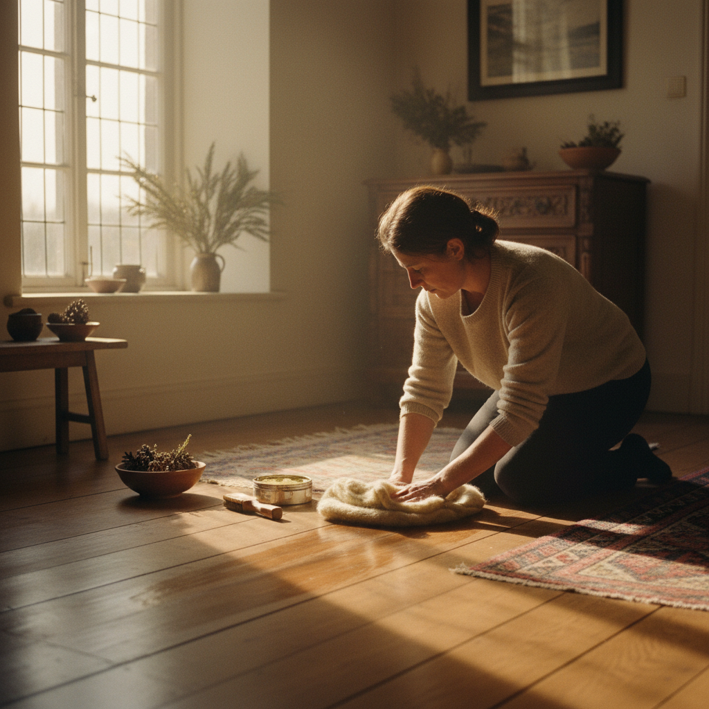 Beeswax Floor Polishing: Warm Scents of Pine and Wool Buffing Cloths