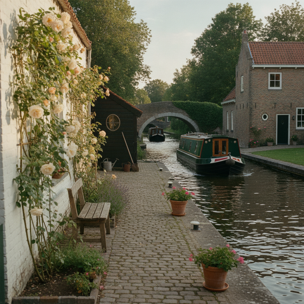 The Lockkeeper's Garden: Rose Bushes, Whitewashed Stones, and Passing Narrowboats