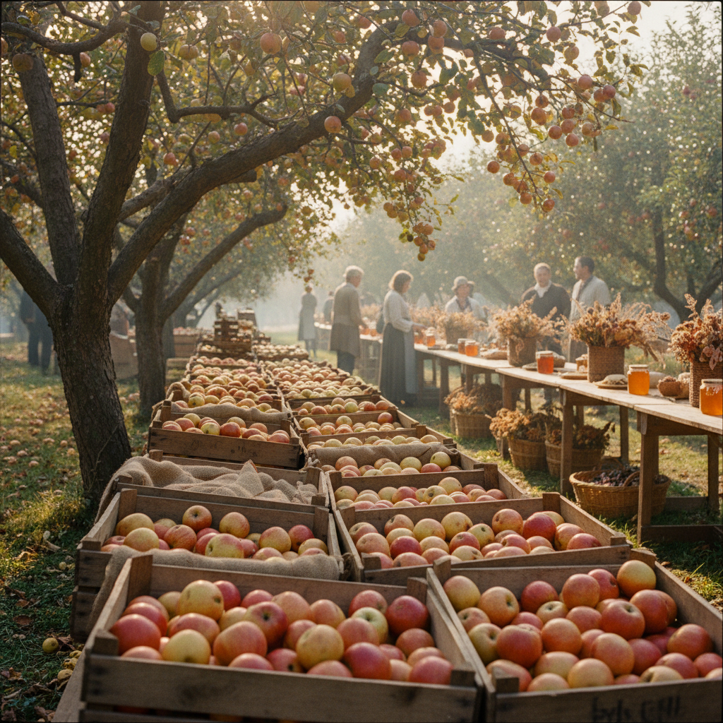 The October Apple Harvest: Wooden Crates of Cox's Pippins and Golden Russets