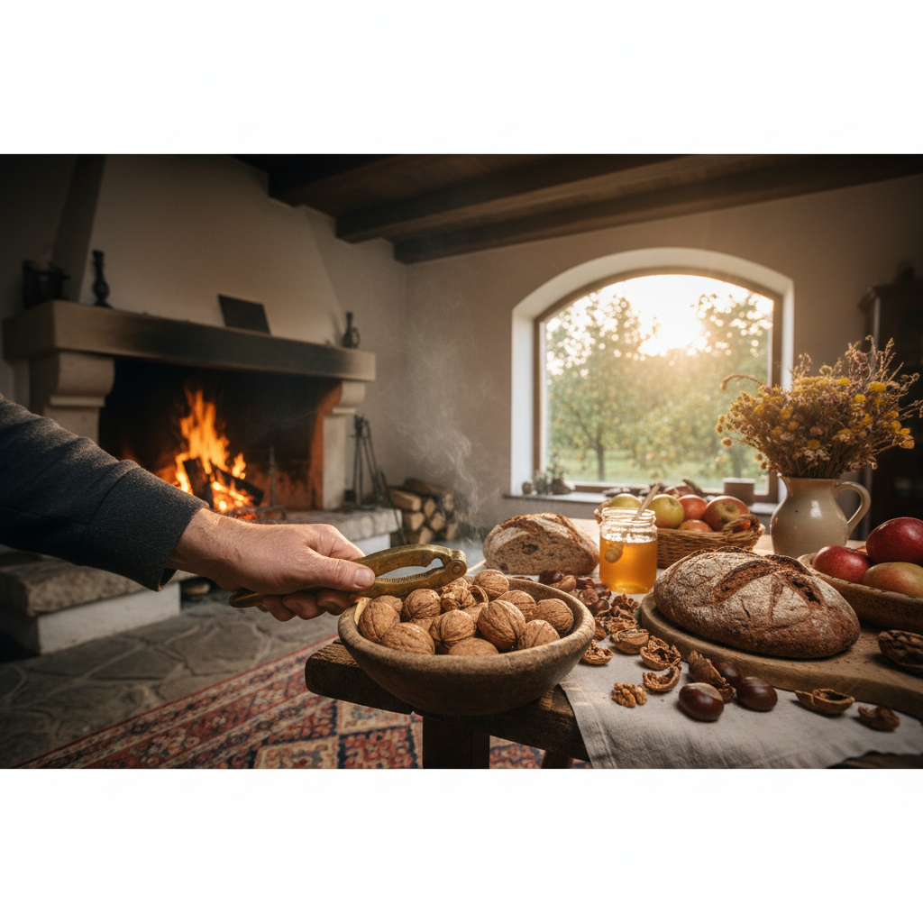 The Walnut Cracker by the Fireplace: Evening Shelling and Autumn Nut Breads