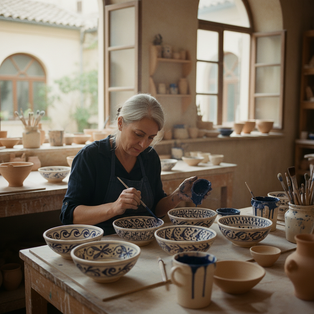 Glazing Earthenware Bowls in Cobalt Blue: Ancient Mediterranean Patterns