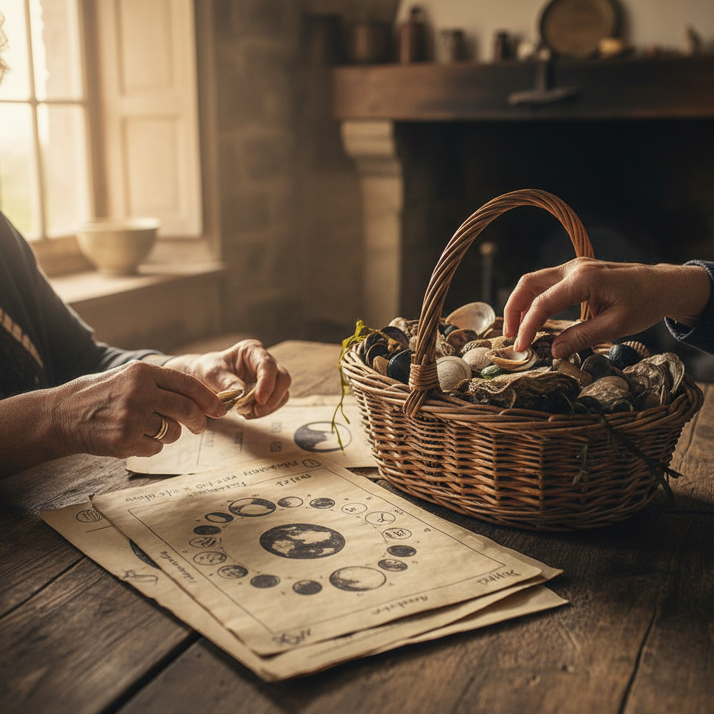 Tidal Basin Foraging: Grandmother's Shellfish Basket and Moon Calendars — visual companion 2