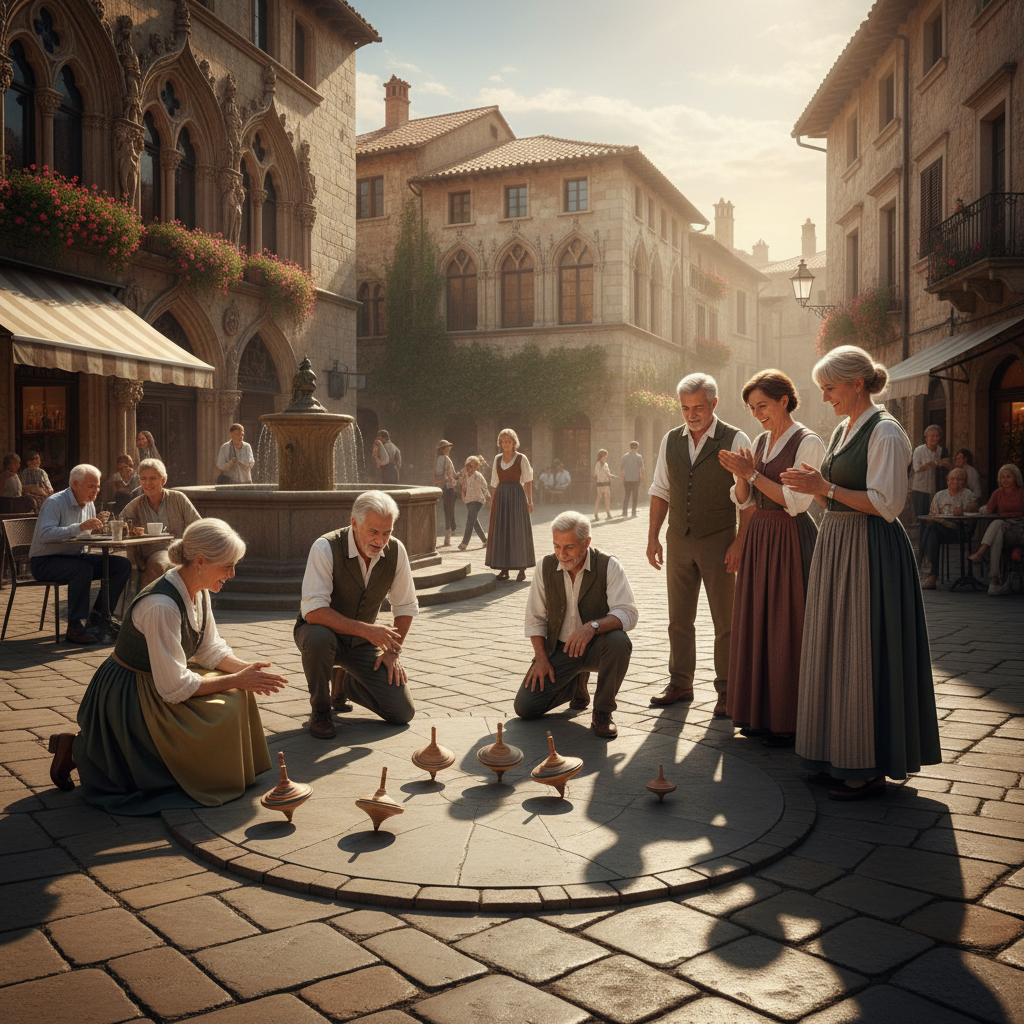 Handmade Wooden Spinning Tops: Street Tournaments on Sunlit Plazas — visual companion 3