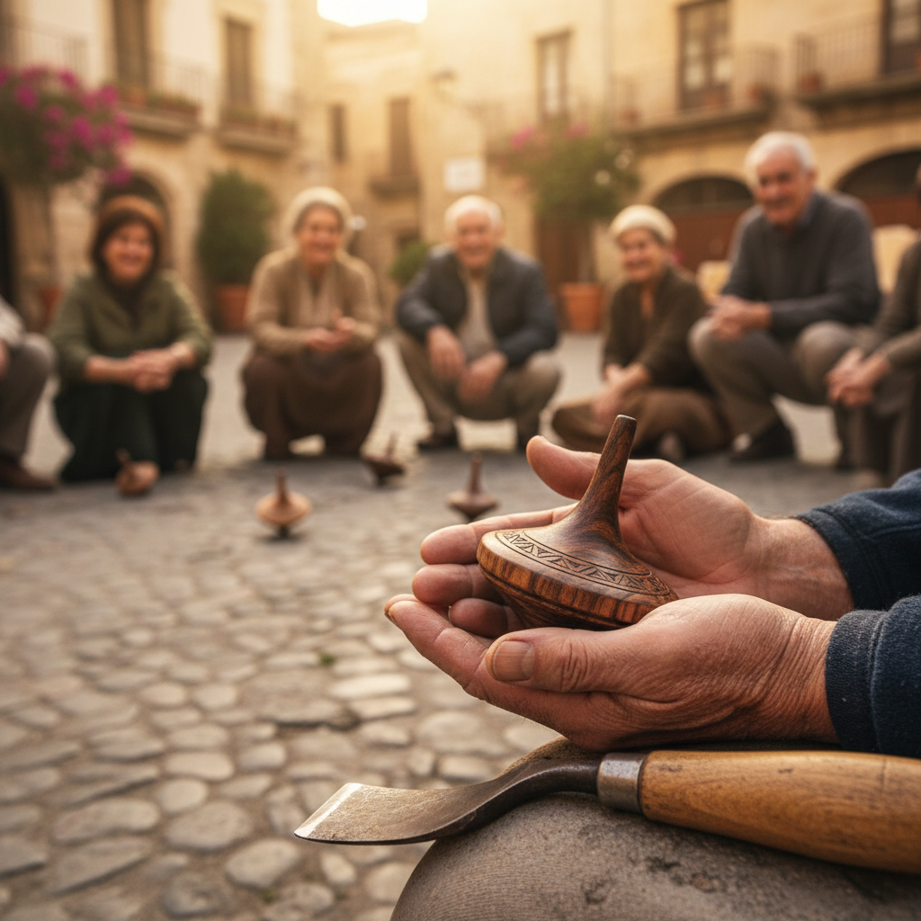 Handmade Wooden Spinning Tops: Street Tournaments on Sunlit Plazas — visual companion 2