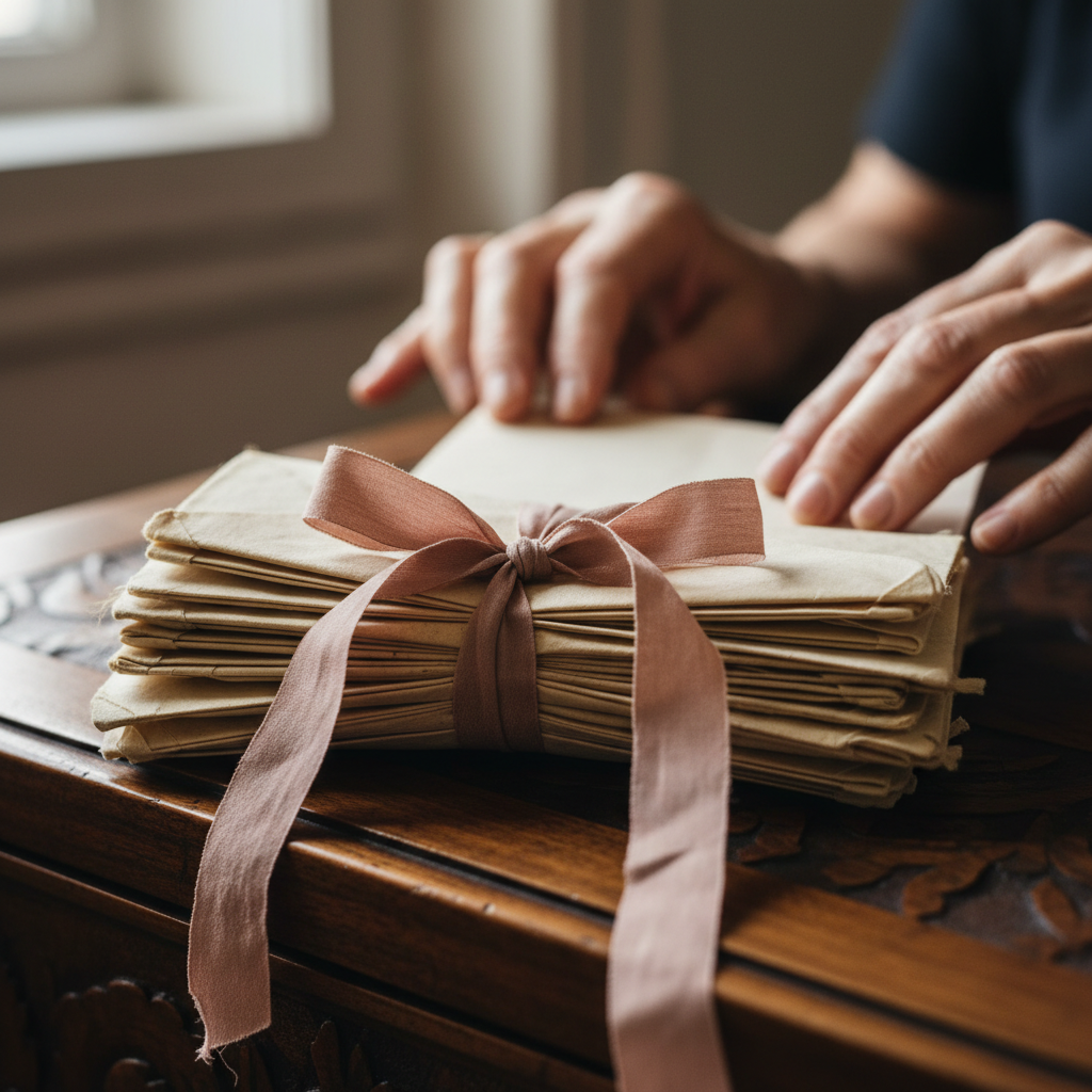 Folded Love Letters Tied in Ribbon: Preserving Fragile Silk Ties and Faded Creases — visual companion 2