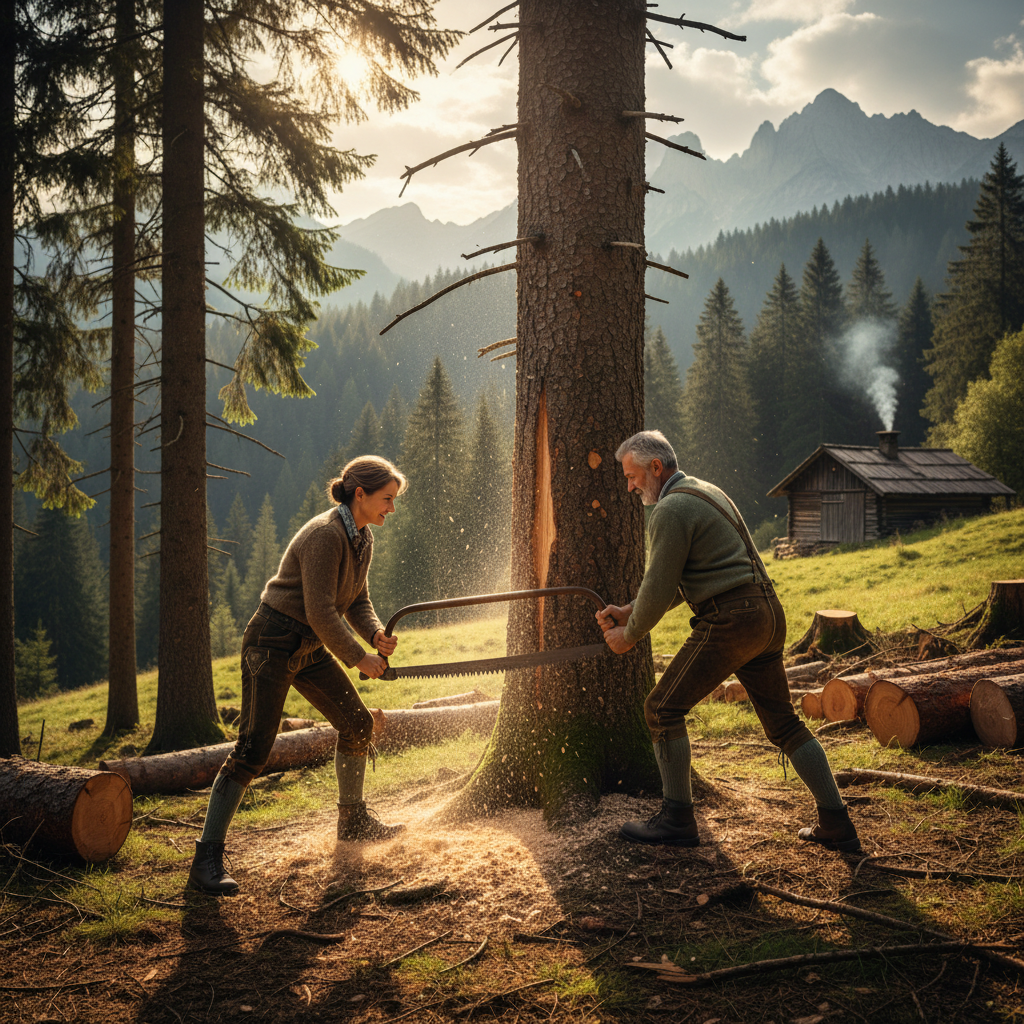 The Woodcutter's Crosscut Saw: Two-Handed Rhythm and Timber Scents — visual companion 3