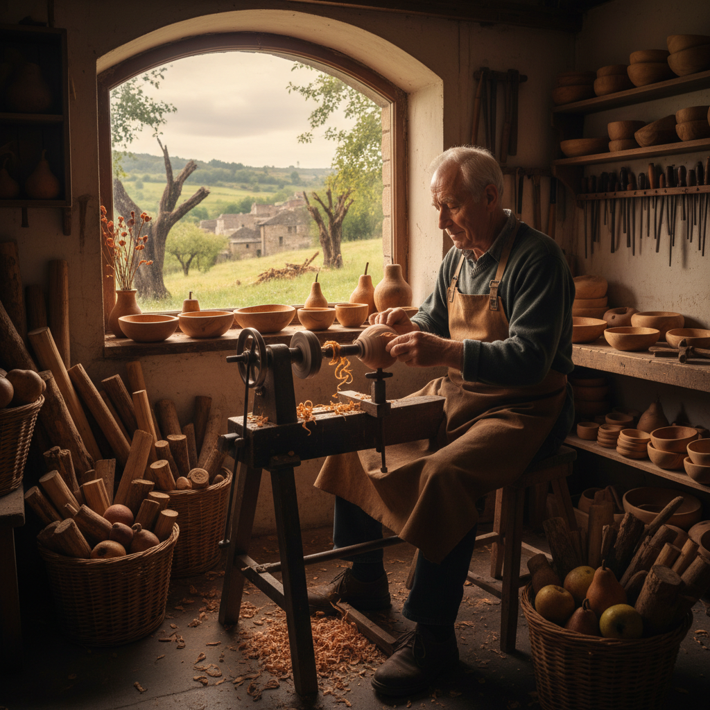 The Woodturner's Treadle Lathe: Bowls Shaped from Fallen Orchard Fruitwoods — visual companion 3