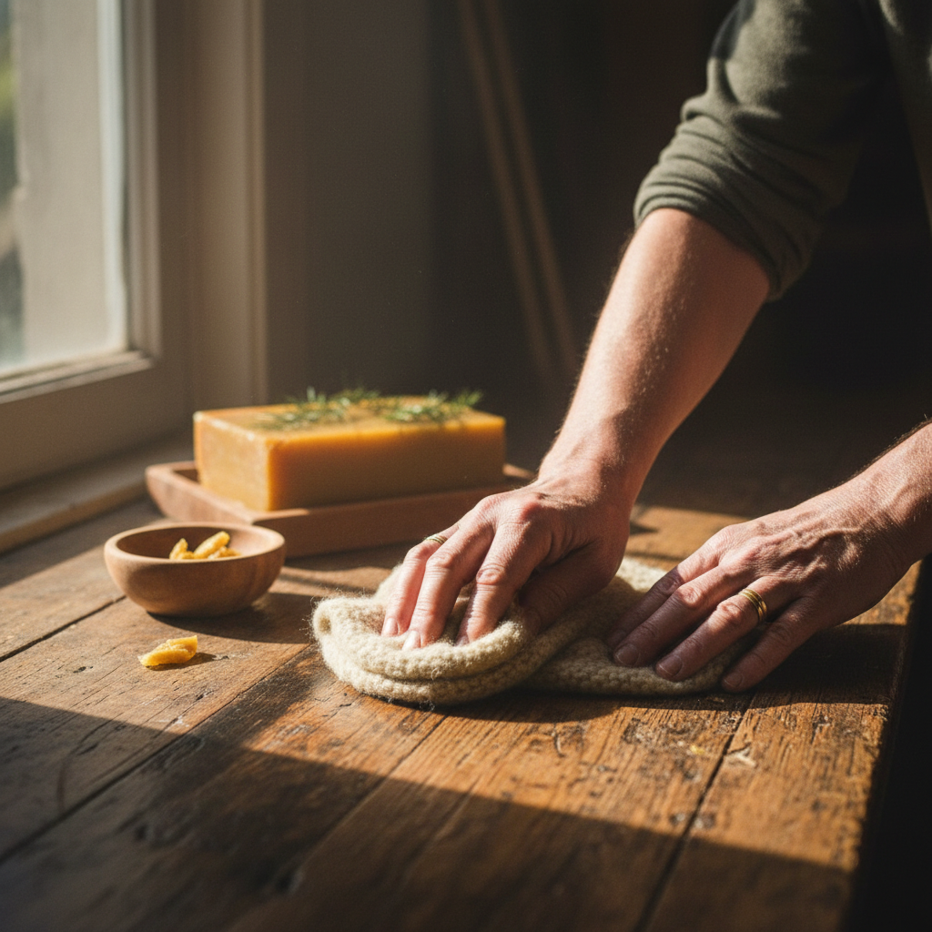 Beeswax Floor Polishing: Warm Scents of Pine and Wool Buffing Cloths — visual companion 2