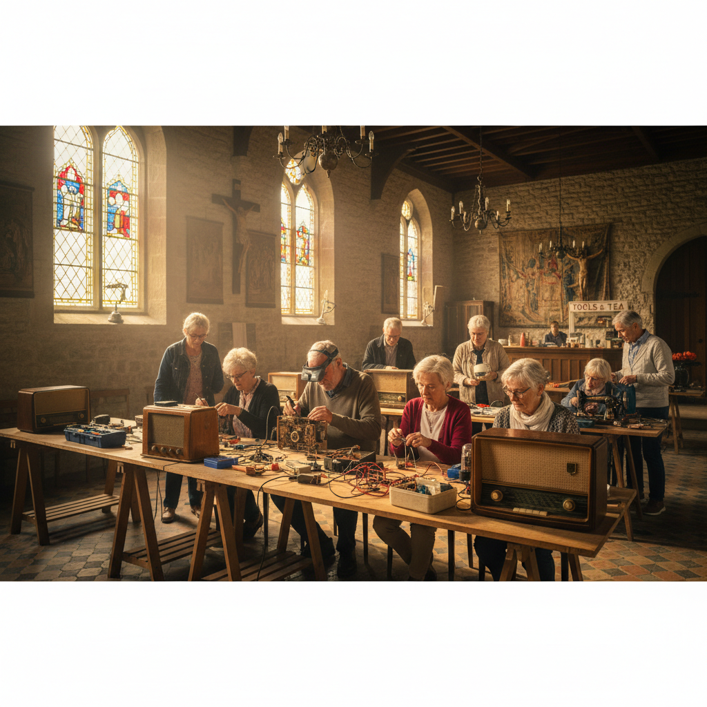 The Repair Café in the Parish Hall: Soldering Irons and Rescued Table Radios — visual companion 3
