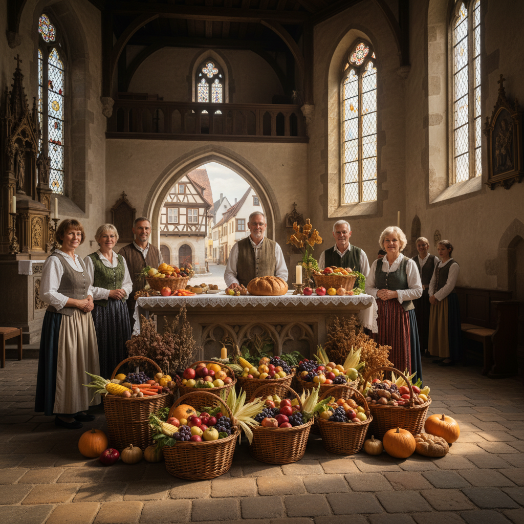 Harvest Festival Produce Baskets: Community Donations Gathered at the Altar — visual companion 3