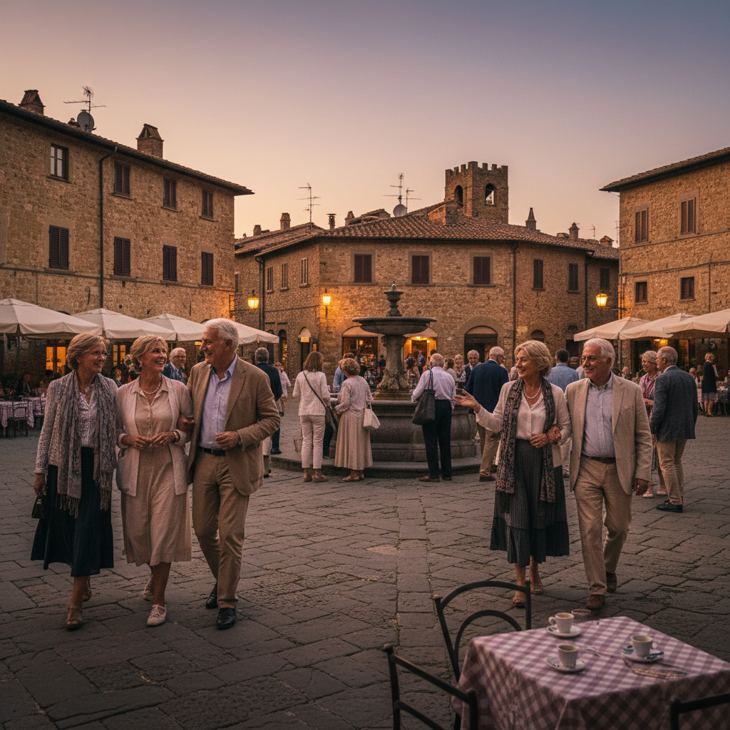 The Village Square at Dusk: Evening Strolls (Passeggiata) and Warm Greetings — visual companion 3