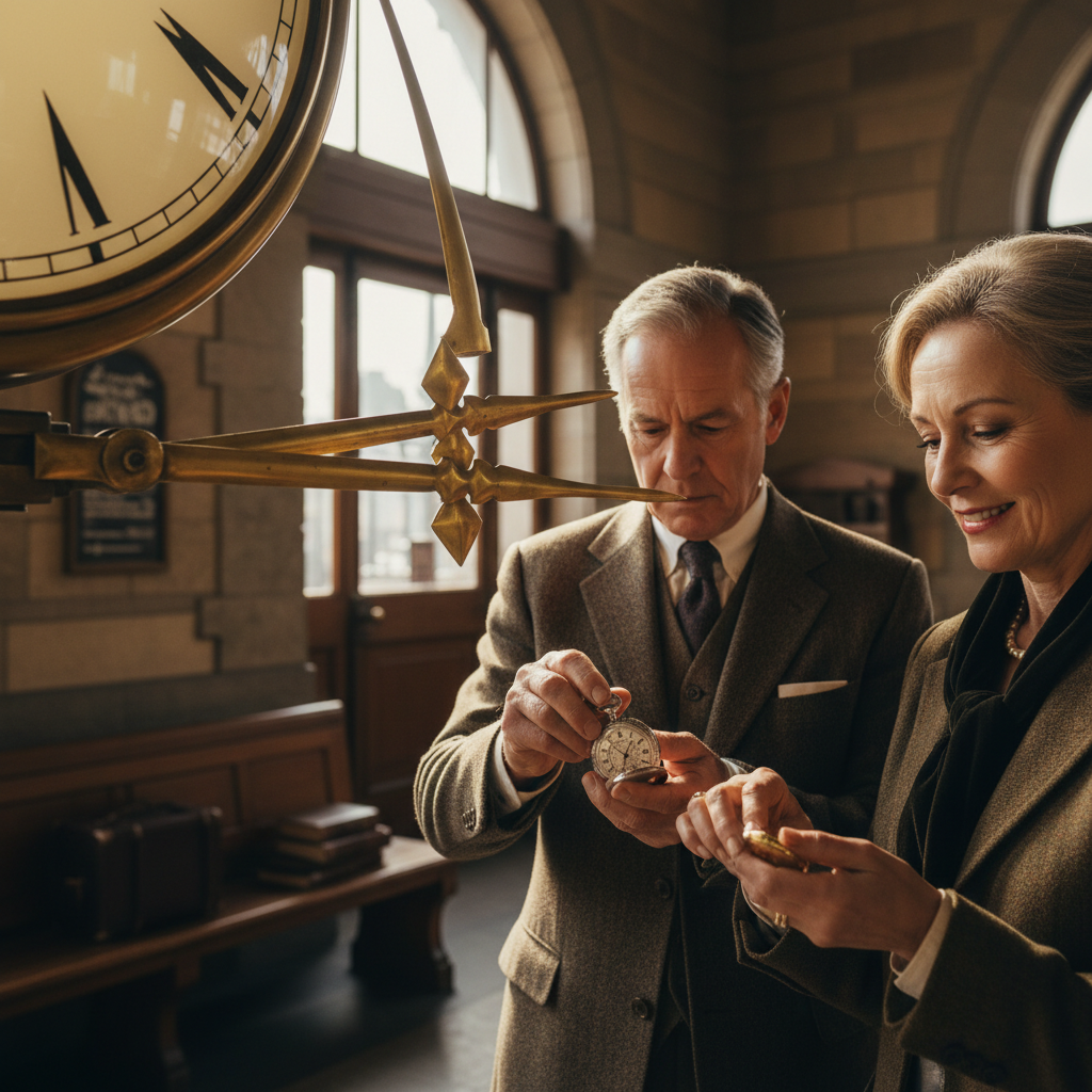 Station Clock Brass Hands: Synchronizing Pocket Watches Before Boarding — visual companion 2