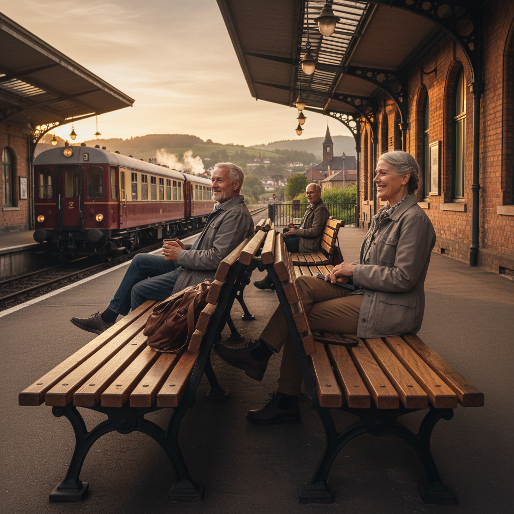 Platform Benches Dedicated to Railway Workers: Oak Slats and Solid Cast Iron — visual companion 3