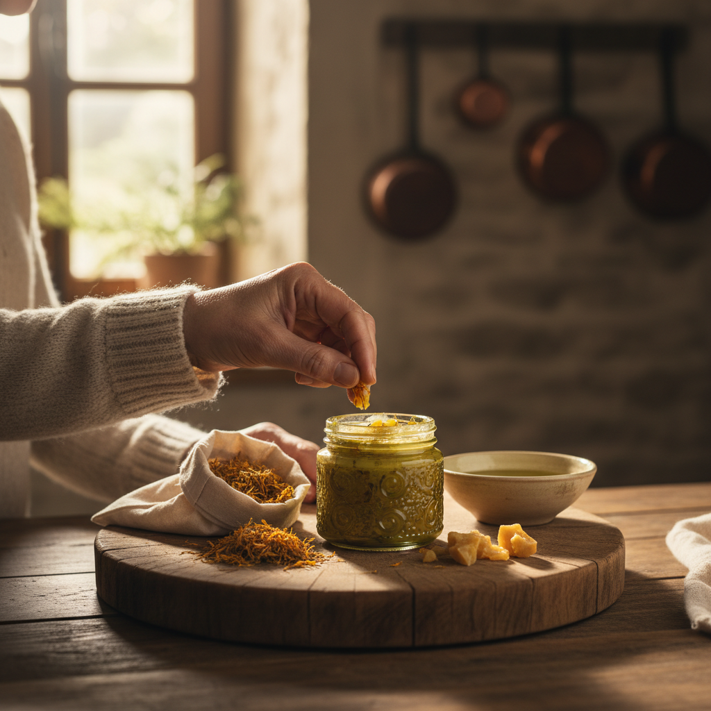 Calendula Flower Salve: Soothing Dry Winter Hands with Beeswax and Olive Oil — visual companion 2