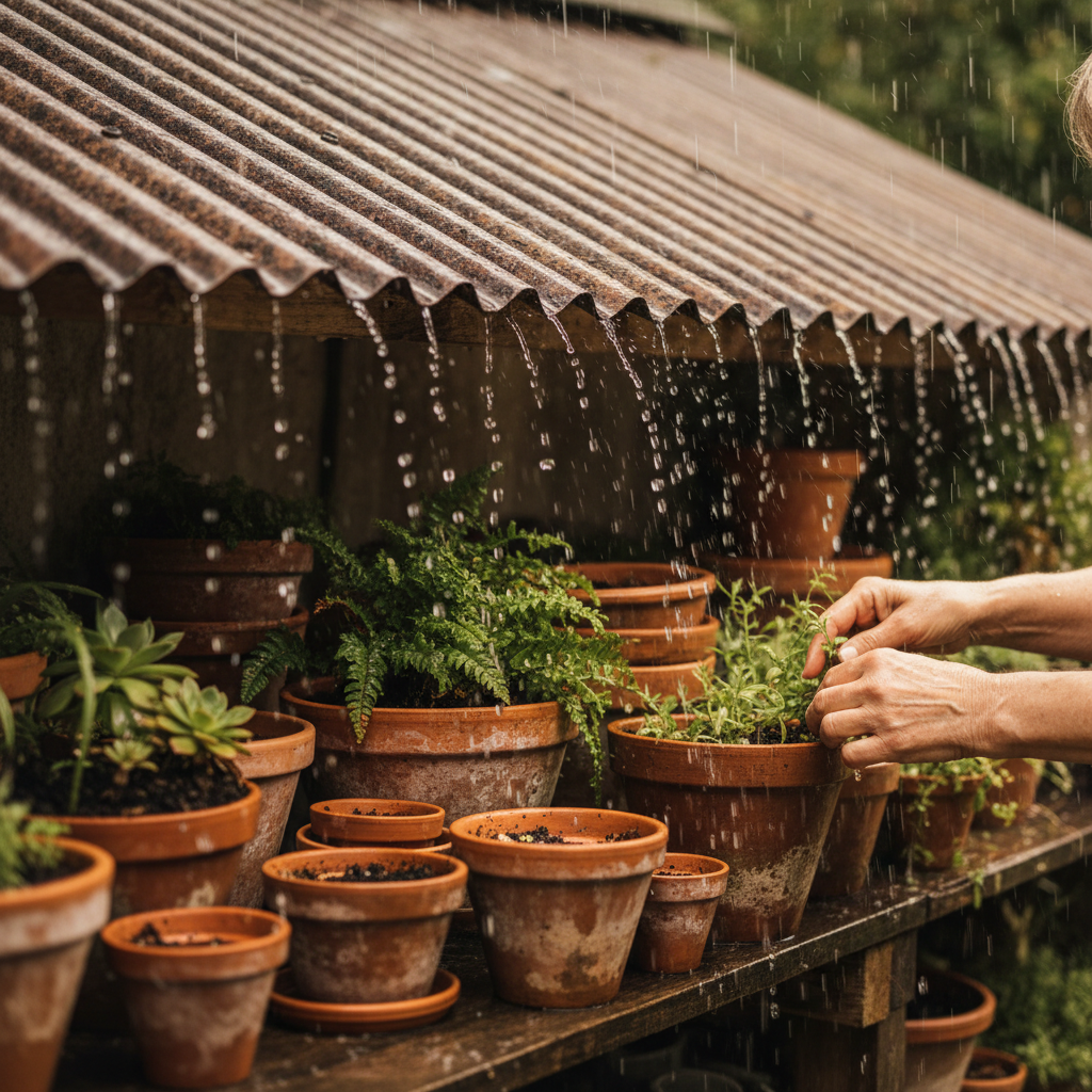 The Potting Shed Sanctuary: Rain on the Corrugated Roof and Terracotta Pots — visual companion 2