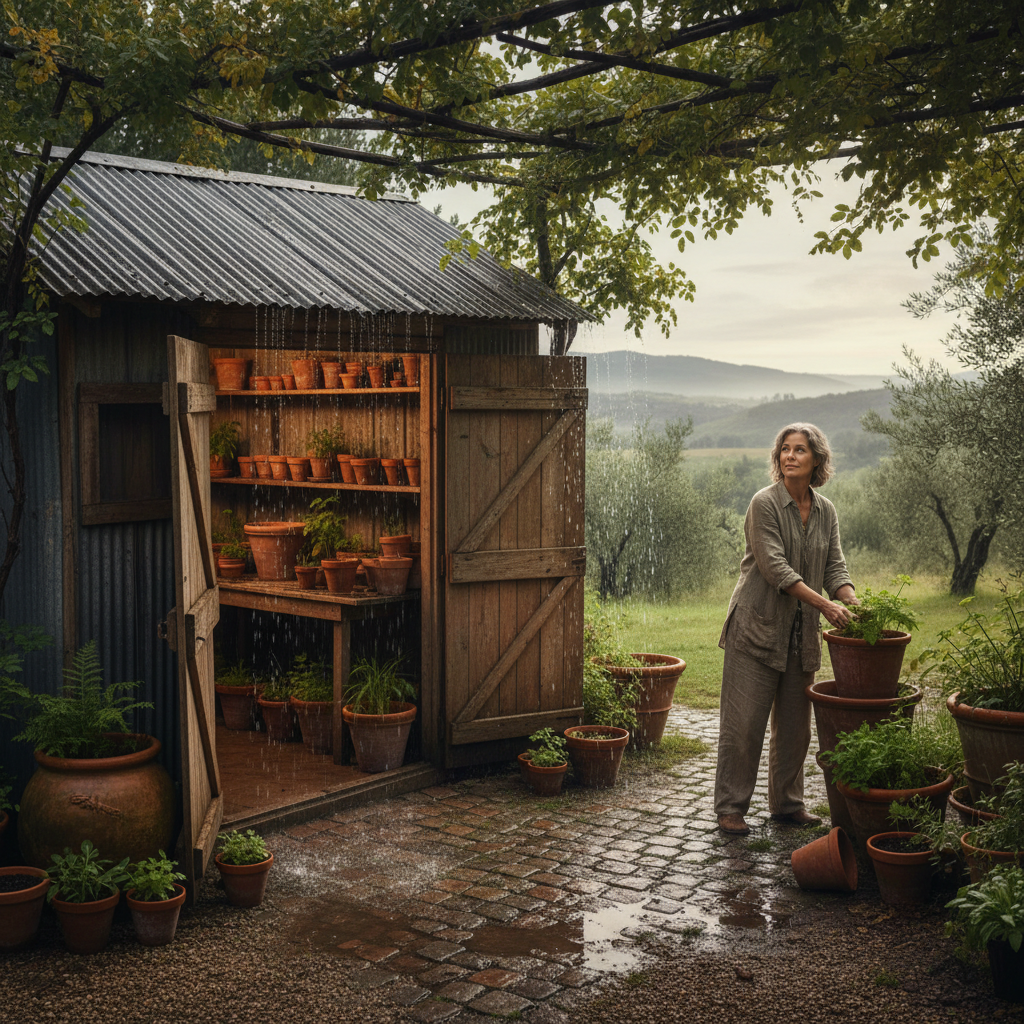The Potting Shed Sanctuary: Rain on the Corrugated Roof and Terracotta Pots — visual companion 3
