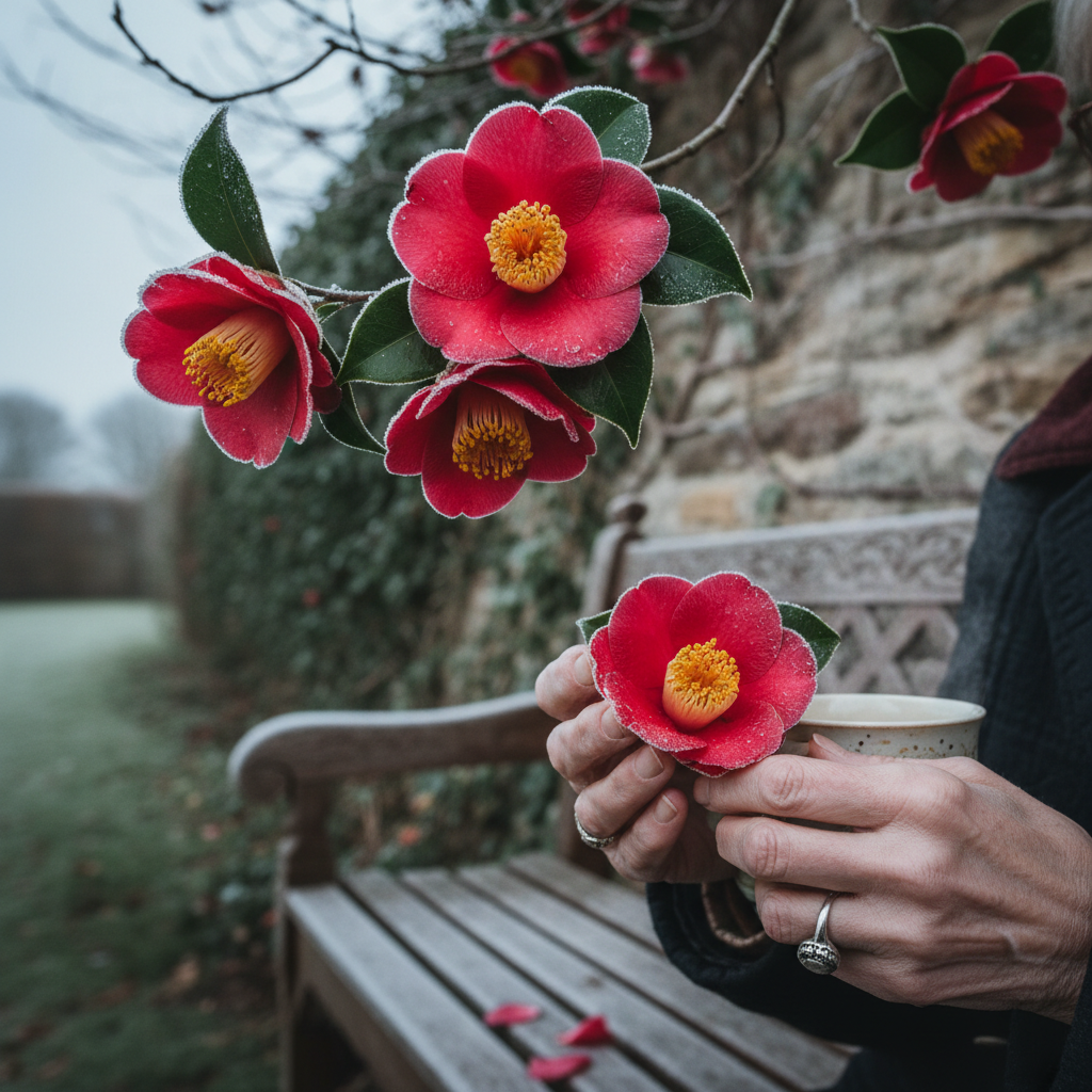 The Winter Camellia: Red Blooms Defying the Grey December Morning — visual companion 2