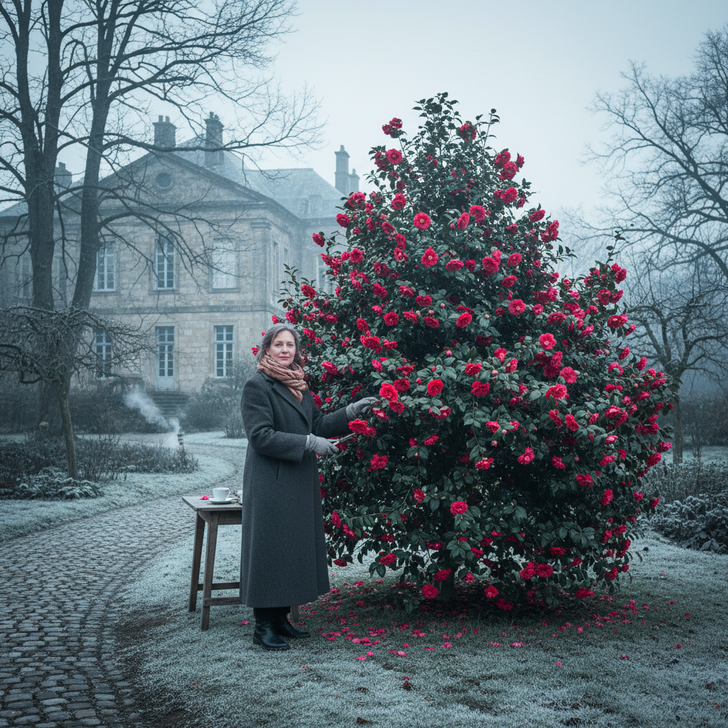 The Winter Camellia: Red Blooms Defying the Grey December Morning — visual companion 3
