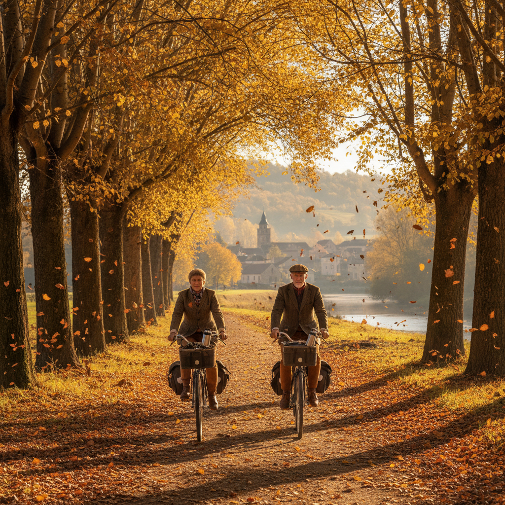 Autumn Cycling Through Golden Poplar Alleys: Crisp Air and Whirling Leaves — visual companion 3