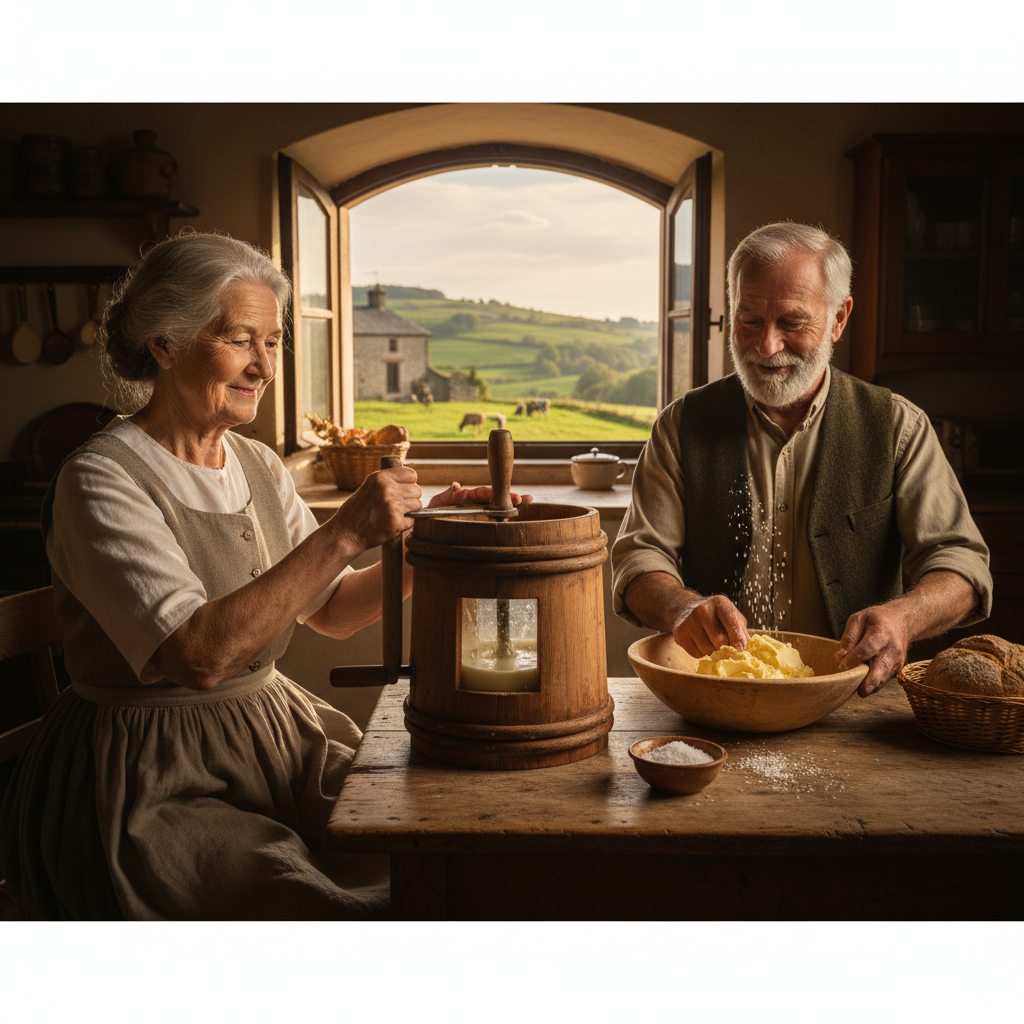The Hand-Turned Butter Churn: Splashing Cream and Fresh Country Salted Butter — visual companion 3