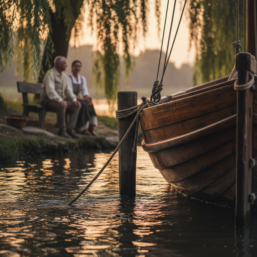 Mooring Under Weeping Willows: Gentle Lap of Water Against the Hull at Dusk — visual companion 2