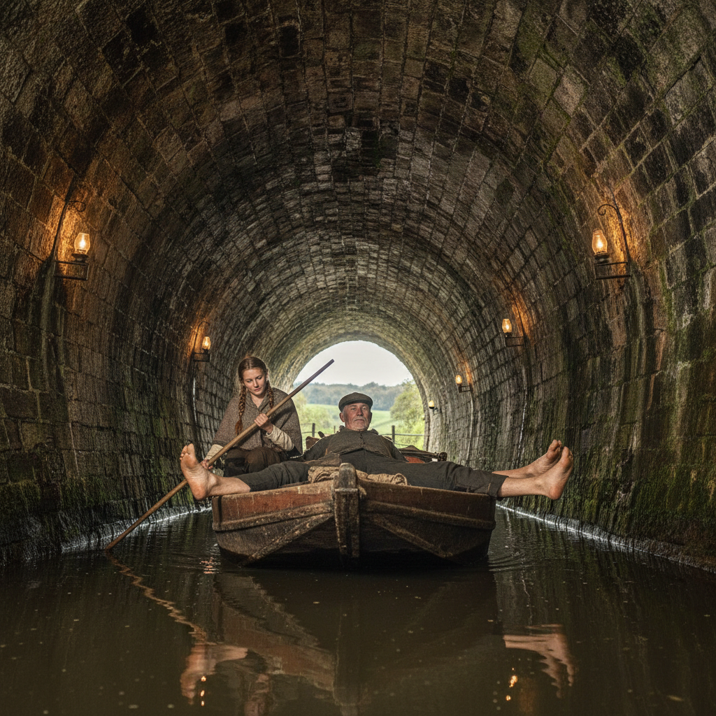 The Canal Tunnel's Echo: Poling Barges with Feet Walking Along the Arch — visual companion 3