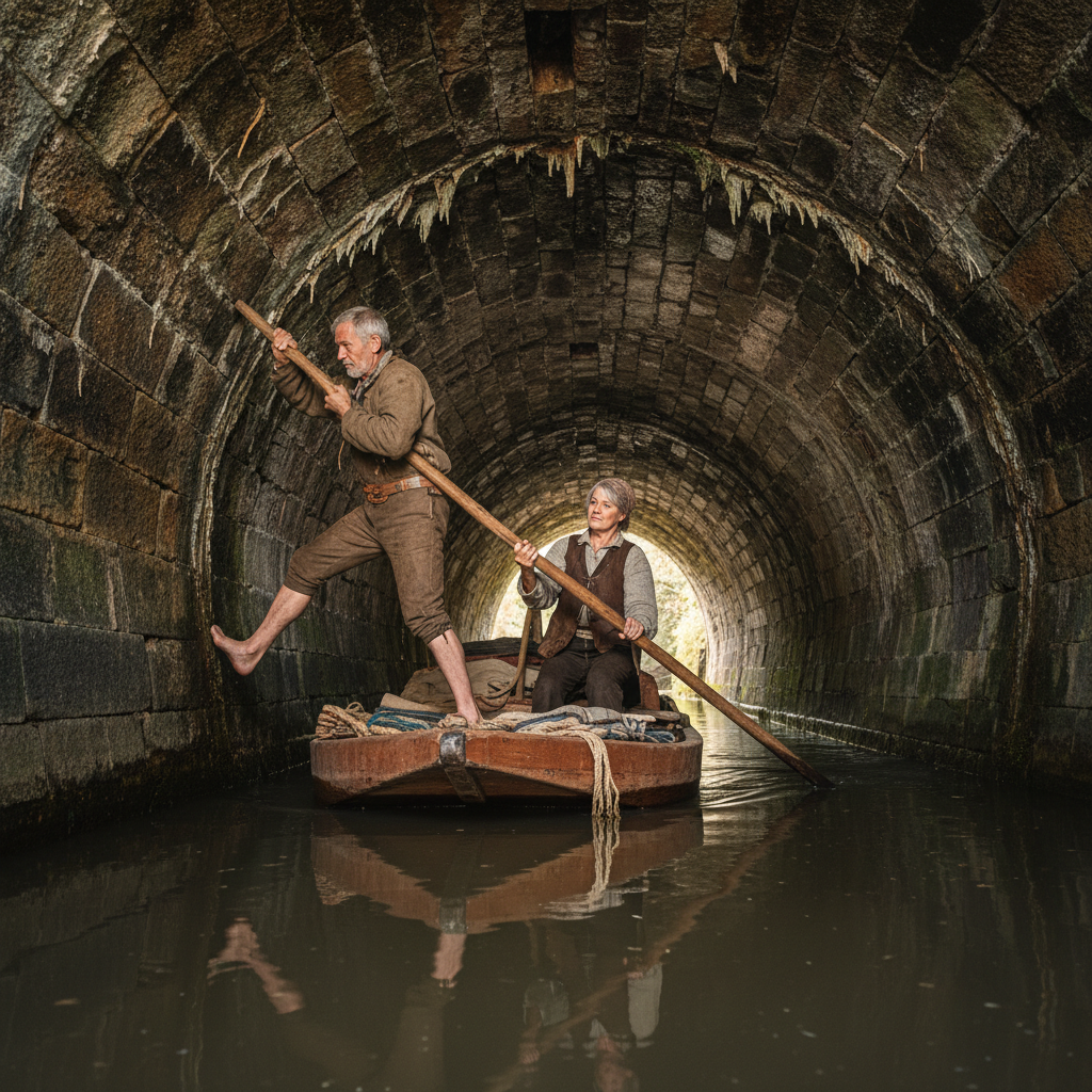 The Canal Tunnel's Echo: Poling Barges with Feet Walking Along the Arch — visual companion 2
