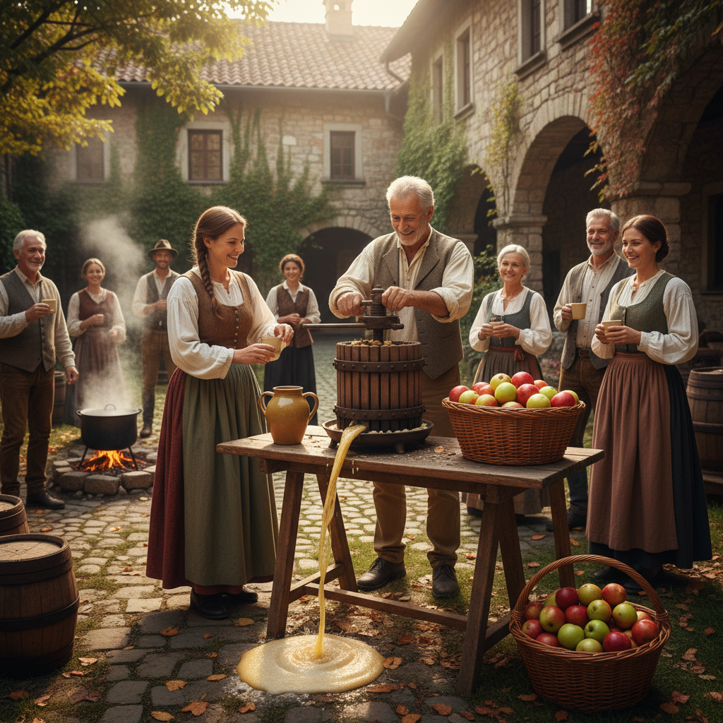 Pressing Fresh Apple Cider in the Courtyard: Sweet Flowing Juice from the Hand Press — visual companion 3