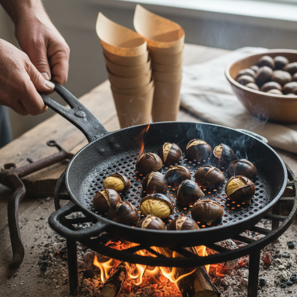 Roasting Chestnuts on Slotted Iron Pans: Sweet Smoke and Warm Paper Cones — visual companion 2