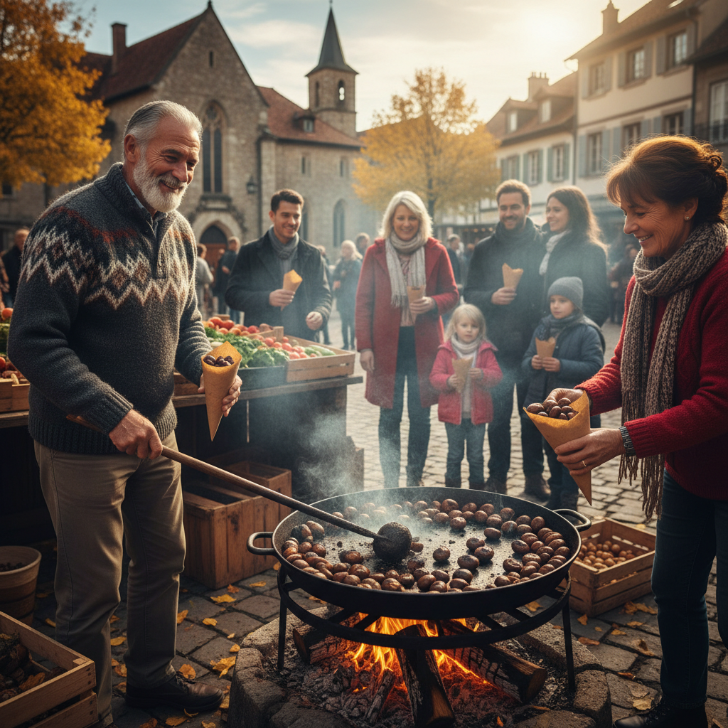 Roasting Chestnuts on Slotted Iron Pans: Sweet Smoke and Warm Paper Cones — visual companion 3