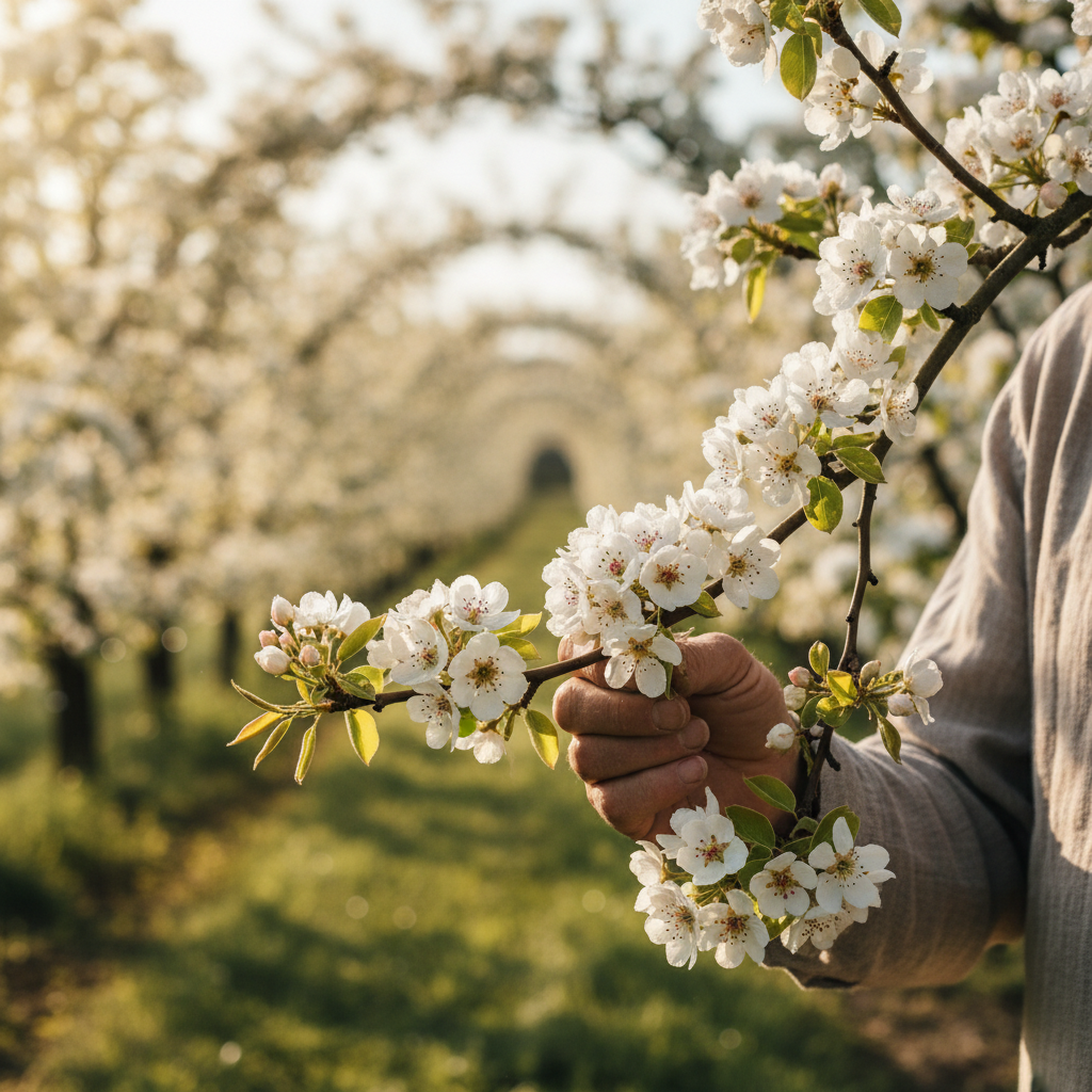 The Pear Orchard in Blossom: White Canopy Walks in Early May — visual companion 2