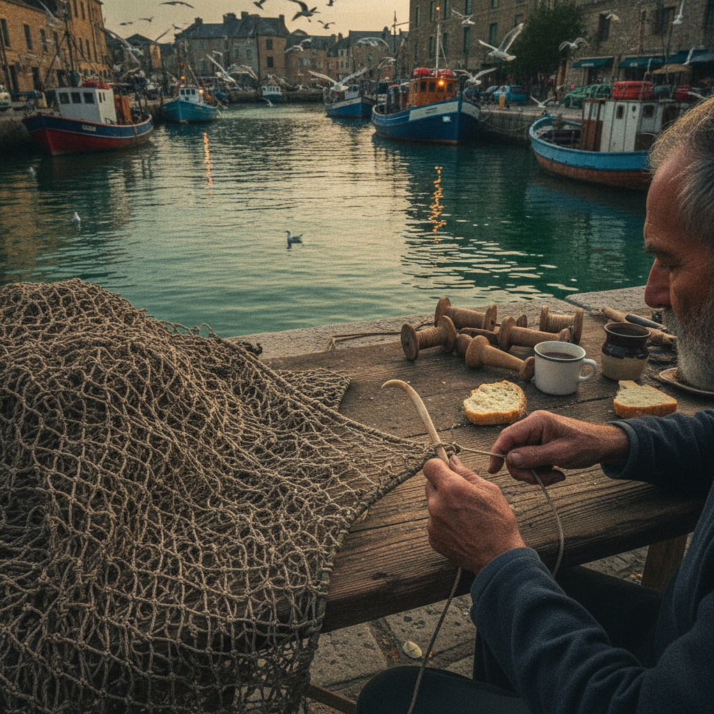 Watching the Evening Trawlers Return: Gulls Wheeling Above Green Harbour Water — visual companion 2