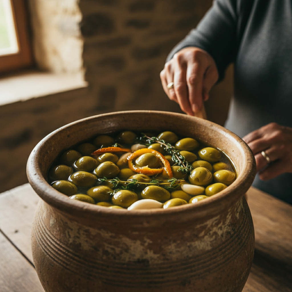 Curing Green Olives in Brine: Scented with Wild Thyme, Orange Peel, and Garlic — visual companion 2