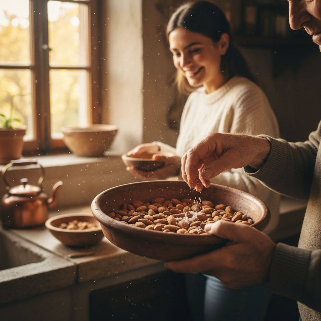 Toasting Raw Almonds with Sea Salt: Autumn Kitchen Snacks Across Generations — visual companion 2
