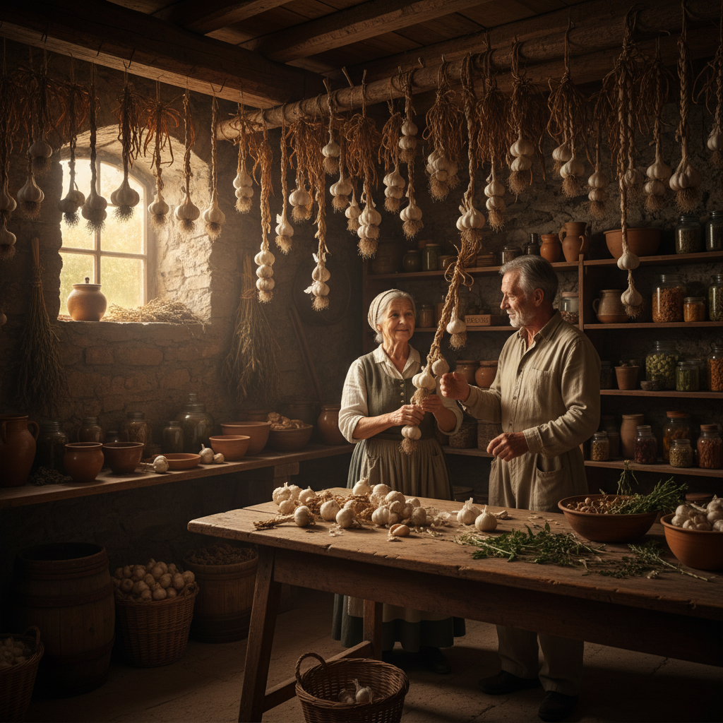Garlic Braids Hanging in the Cellar: Protecting the Harvest for Winter Soups — visual companion 3