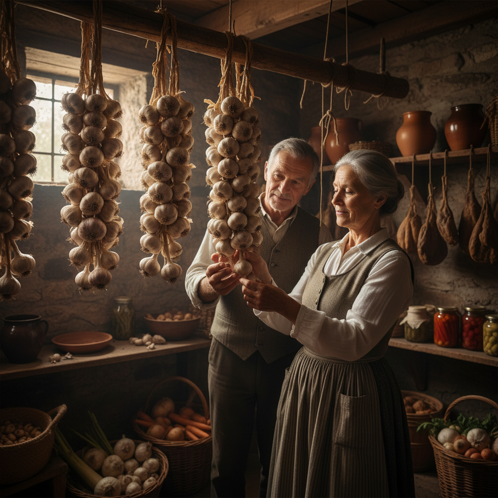 Garlic Braids Hanging in the Cellar: Protecting the Harvest for Winter Soups — visual companion 2