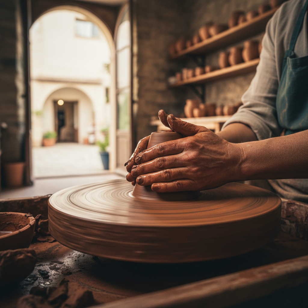 The Potter's Kick Wheel: Centering Red Terracotta Clay with Wet Palms — visual companion 2
