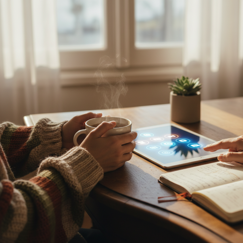 Un començament tranquil per mantenir-se connectat en línia — Imatge editorial 2