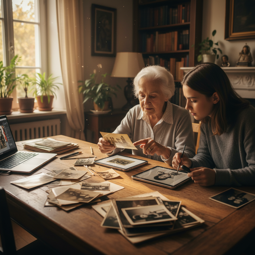 Oude familiefoto’s zorgvuldig restaureren — Redactionele afbeelding 3