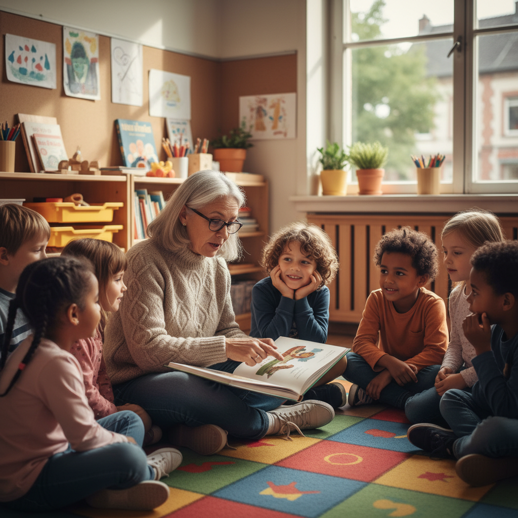 Contacontes voluntari a les escoles de primària locals — Imatge editorial 3
