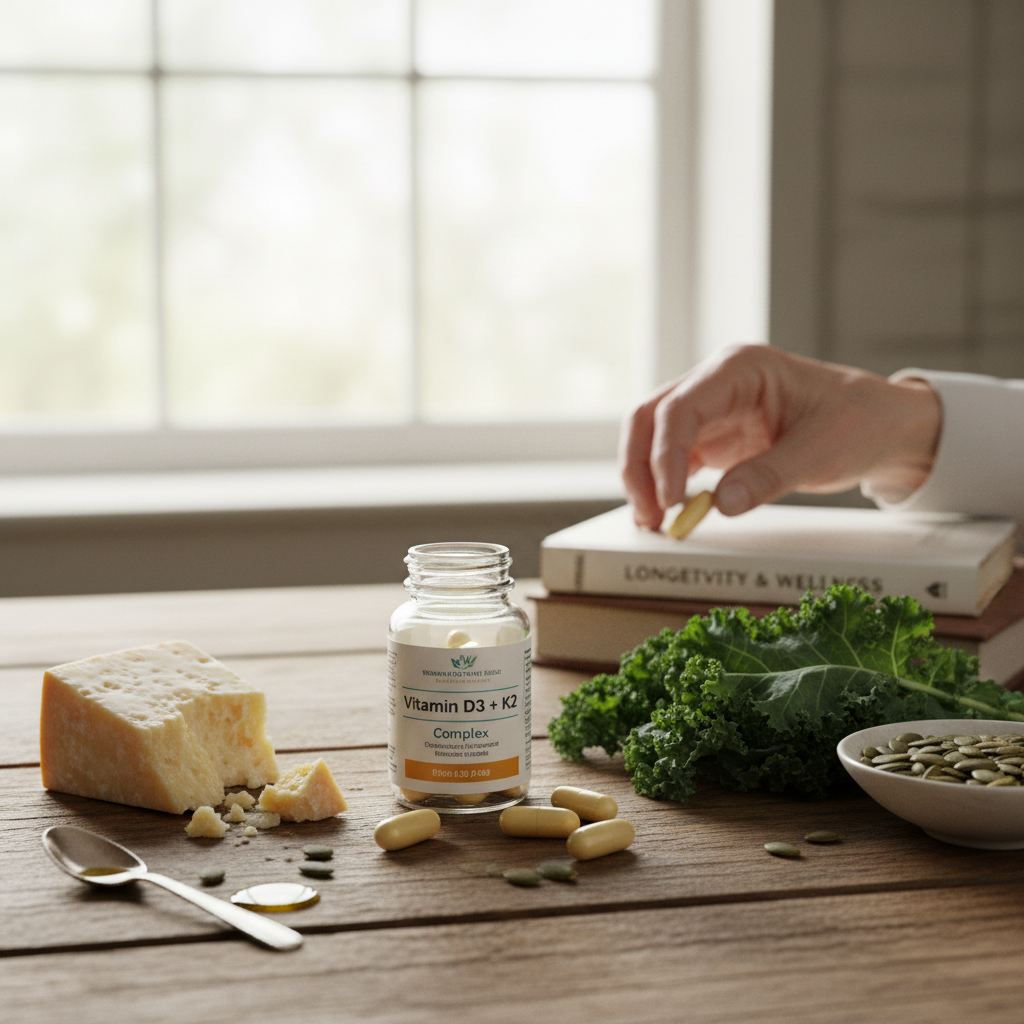 Sinergia de les vitamines D3 i K2: mantenir la densitat òssia i l’elasticitat cardiovascular en la vellesa — Imatge editorial 2