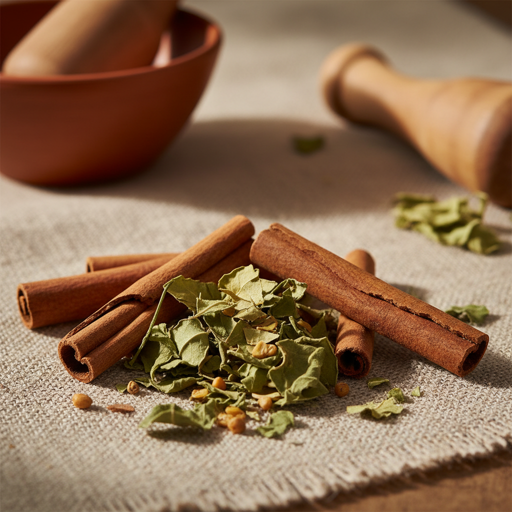 Harmonia metabòlica: canyella de Ceilan i modulació herbal suau dels pics de sucre en sang — Imatge editorial 2