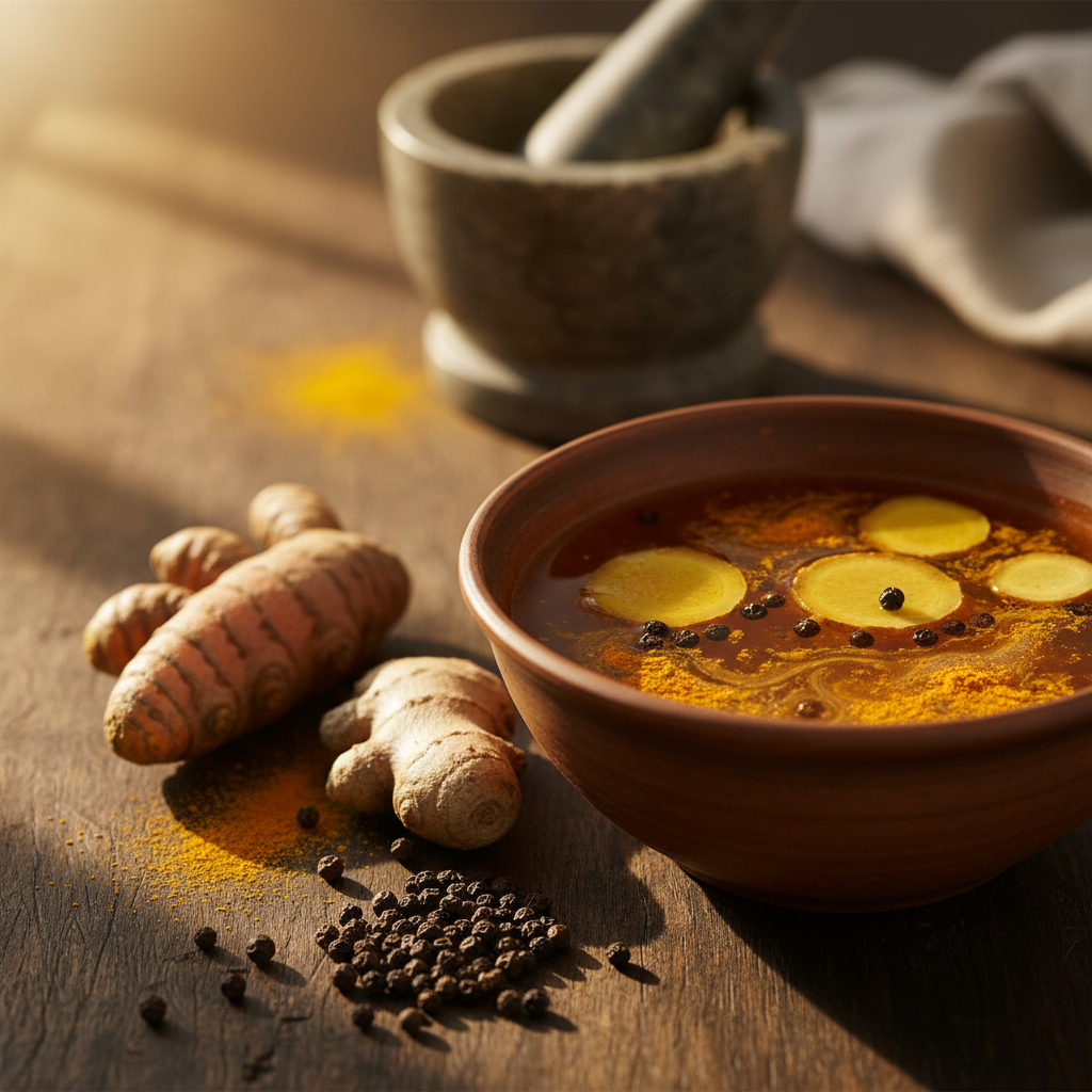 Gouden avandelixer: kurkuma, gember en zwarte peper voor soepele gewrichten — Redactionele afbeelding 2