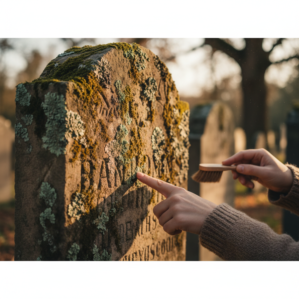 Passeggiare nel cimitero sacro: leggere le lapidi consunte senza danneggiare la pietra — Immagine editoriale 2