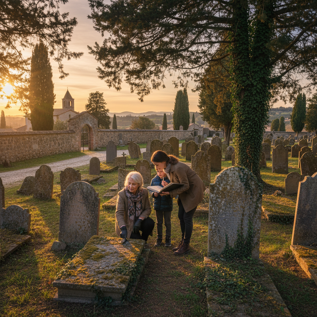 Passeggiare nel cimitero sacro: leggere le lapidi consunte senza danneggiare la pietra — Immagine editoriale 3