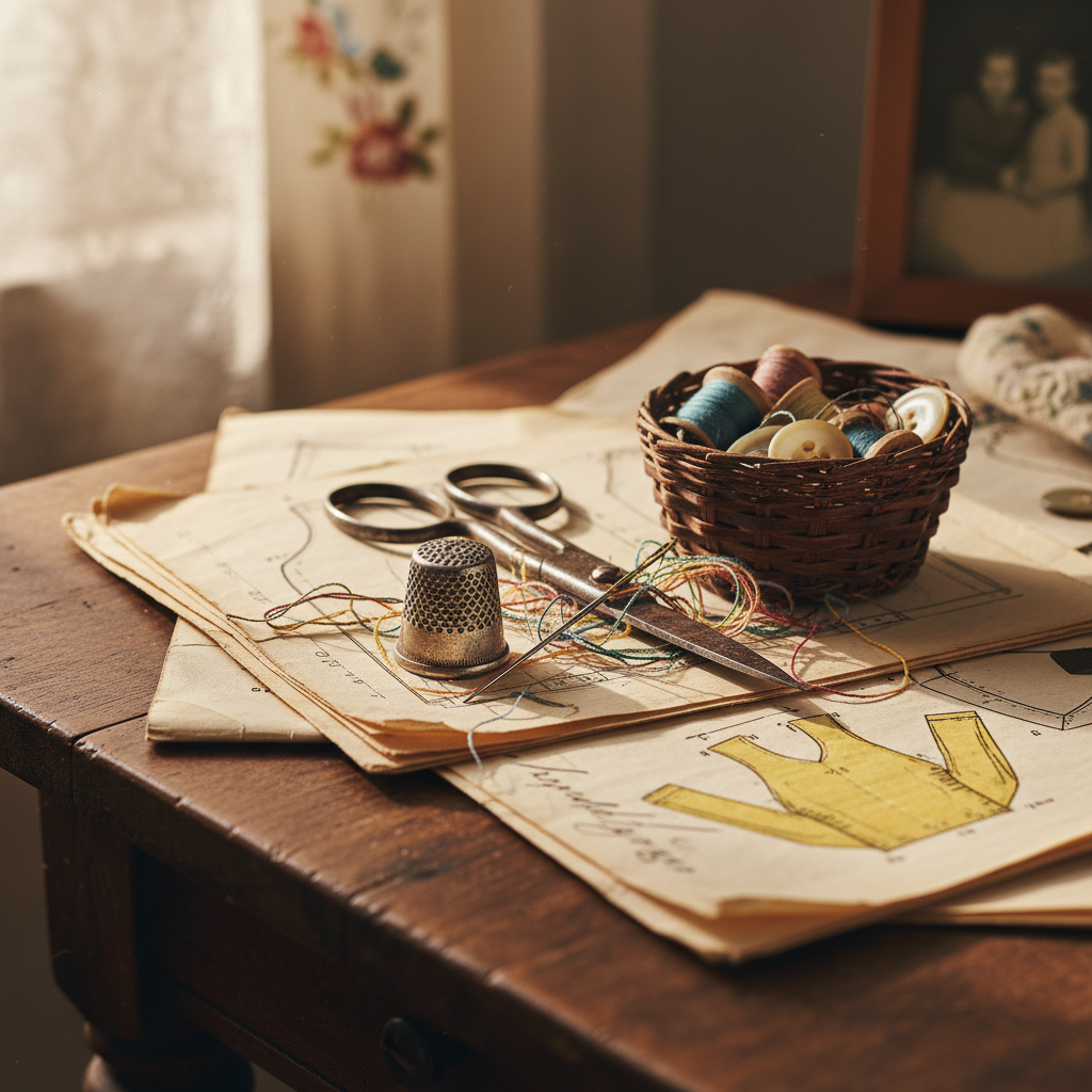 Nadel und Schere: Nähkörbe, Fingerhüte und Schnittmuster aus Papier archivieren — Redaktionelles Bild 2
