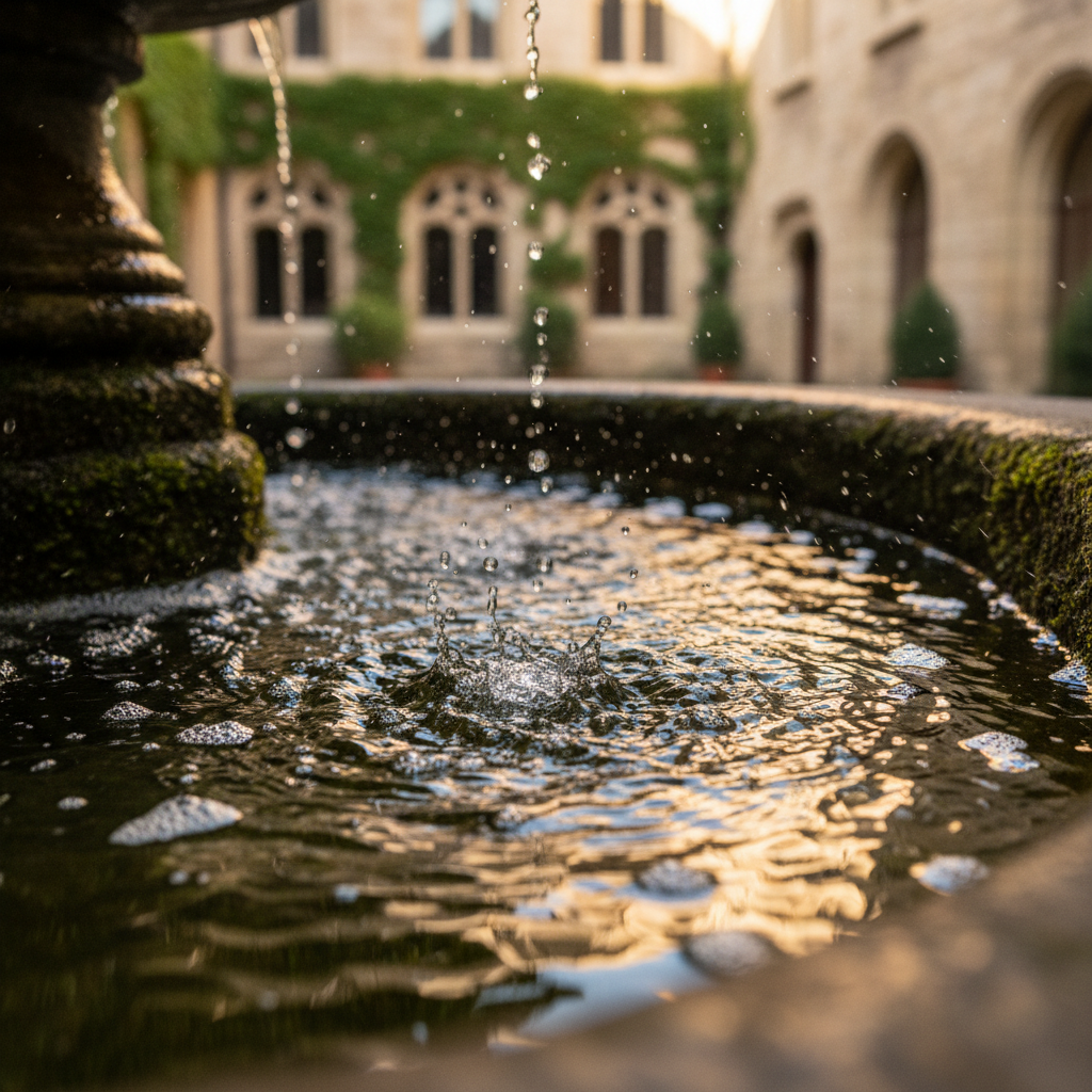 Wasser im Innenhof: Die beruhigende akustische Neurowissenschaft plätschernder Brunnen — Redaktionelles Bild 2